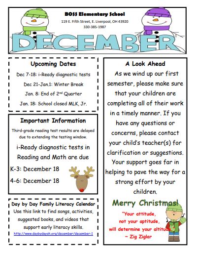 Elementary December Newsletter Buckeye Online School for Success